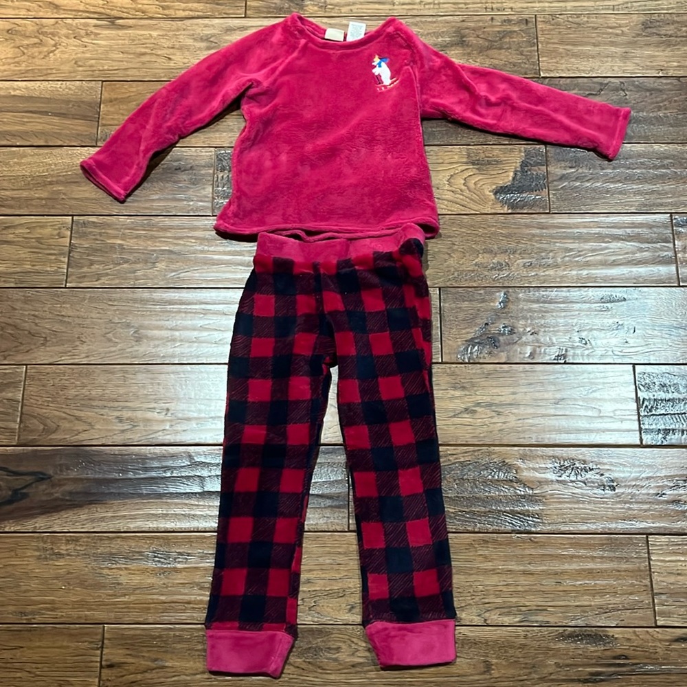 EUC kids fleece pajama set magenta/black size 6x/7